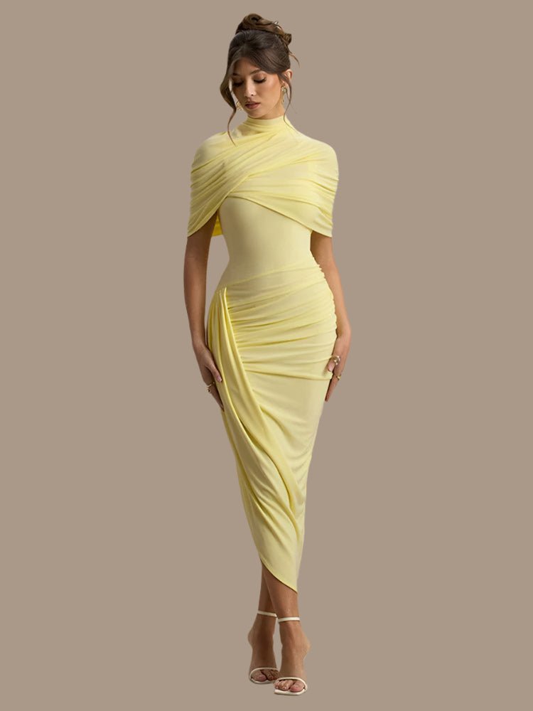 Chic Yellow Pleated Maxi Dress – Summer Glow - HalleBeauty