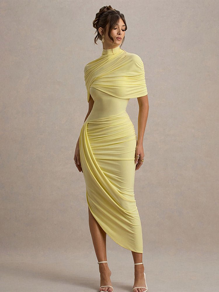 Chic Yellow Pleated Maxi Dress – Summer Glow - HalleBeauty