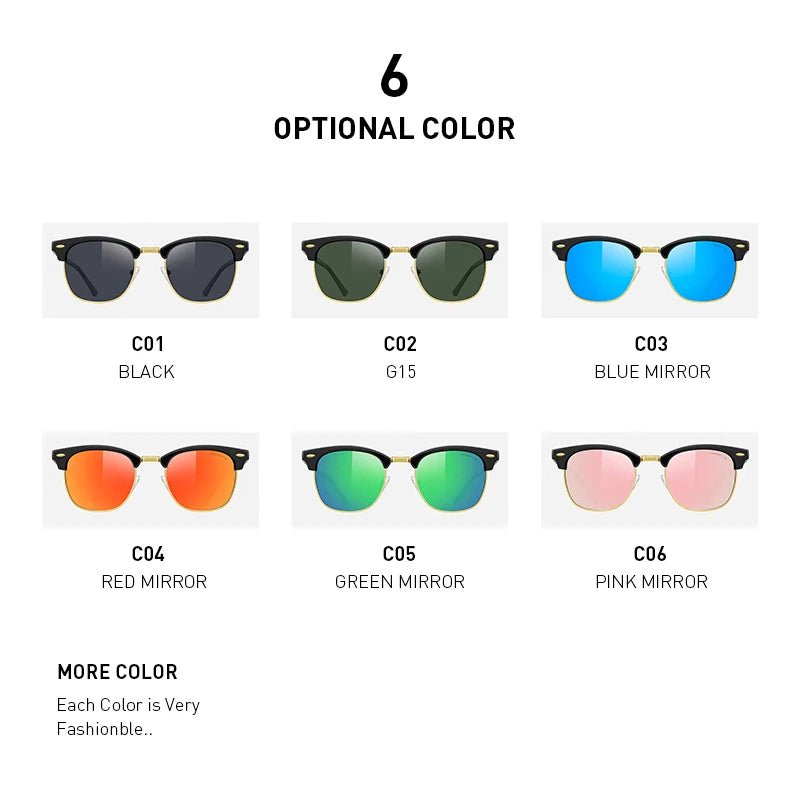 Classic Retro Rivet Polarized Sunglasses – Semi - Rimless UV400 Driving Shades for Men & Women (S8816) - HalleBeauty