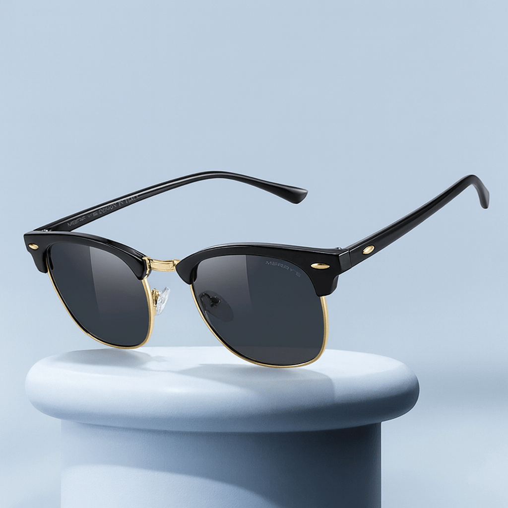 Classic Retro Rivet Polarized Sunglasses – Semi - Rimless UV400 Driving Shades for Men & Women (S8816) - HalleBeauty