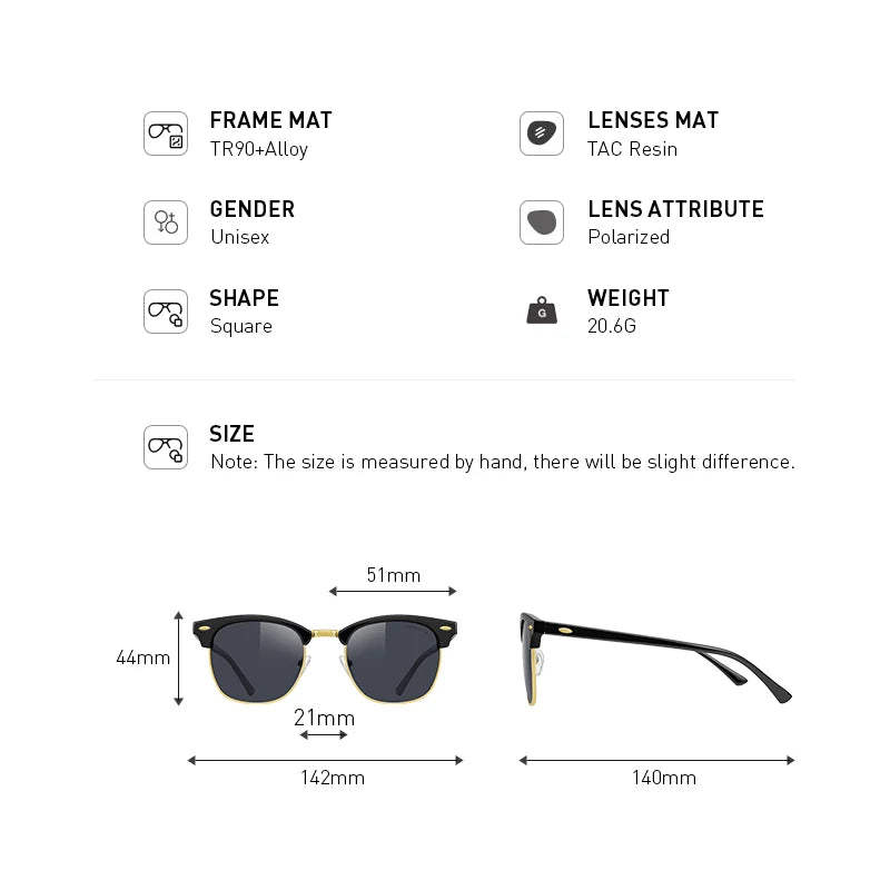 Classic Retro Rivet Polarized Sunglasses – Semi - Rimless UV400 Driving Shades for Men & Women (S8816) - HalleBeauty