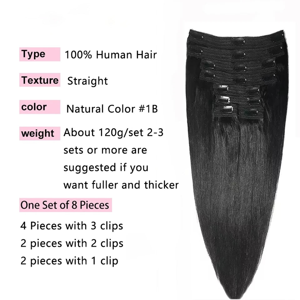 Clip - In Straight Hair – Brazilian Remy 22 - HalleBeauty