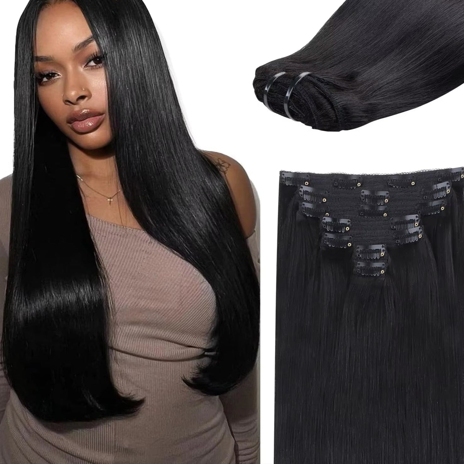 Clip - In Straight Hair – Brazilian Remy 22 - HalleBeauty