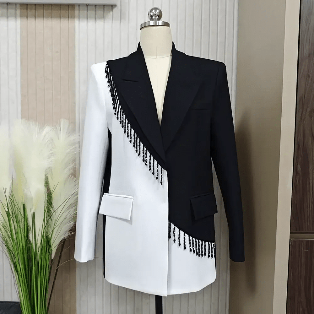 Colorblock Patchwork Tassel Blazers for Women - HalleBeauty