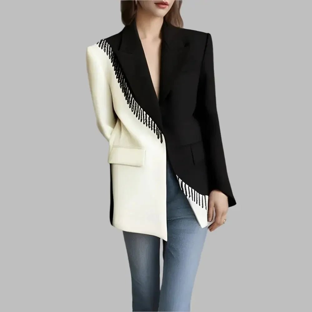 Colorblock Patchwork Tassel Blazers for Women - HalleBeauty