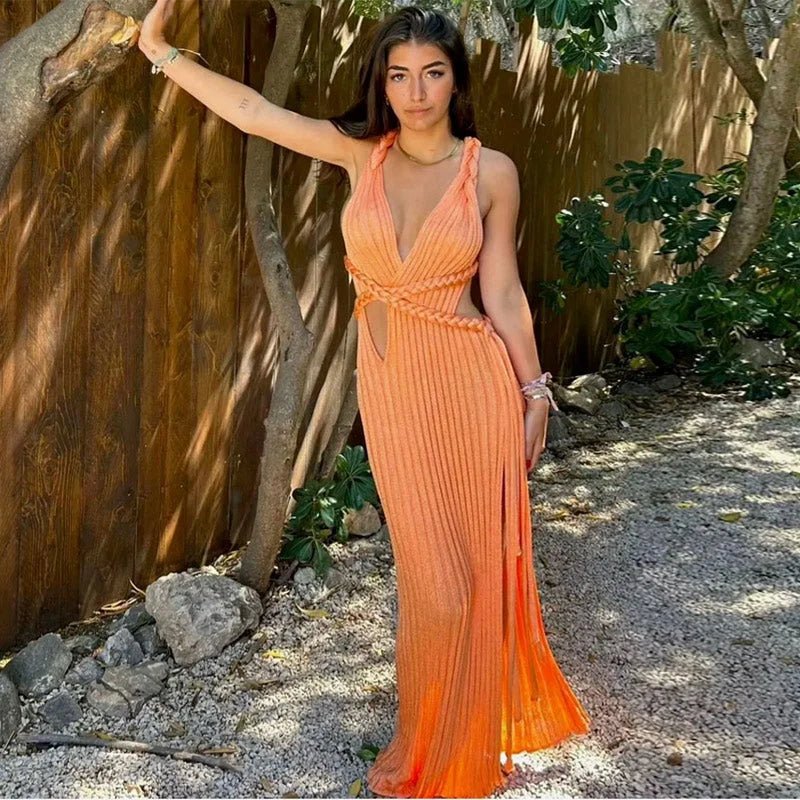 Crochet V - Neck Beach Dress - HalleBeauty