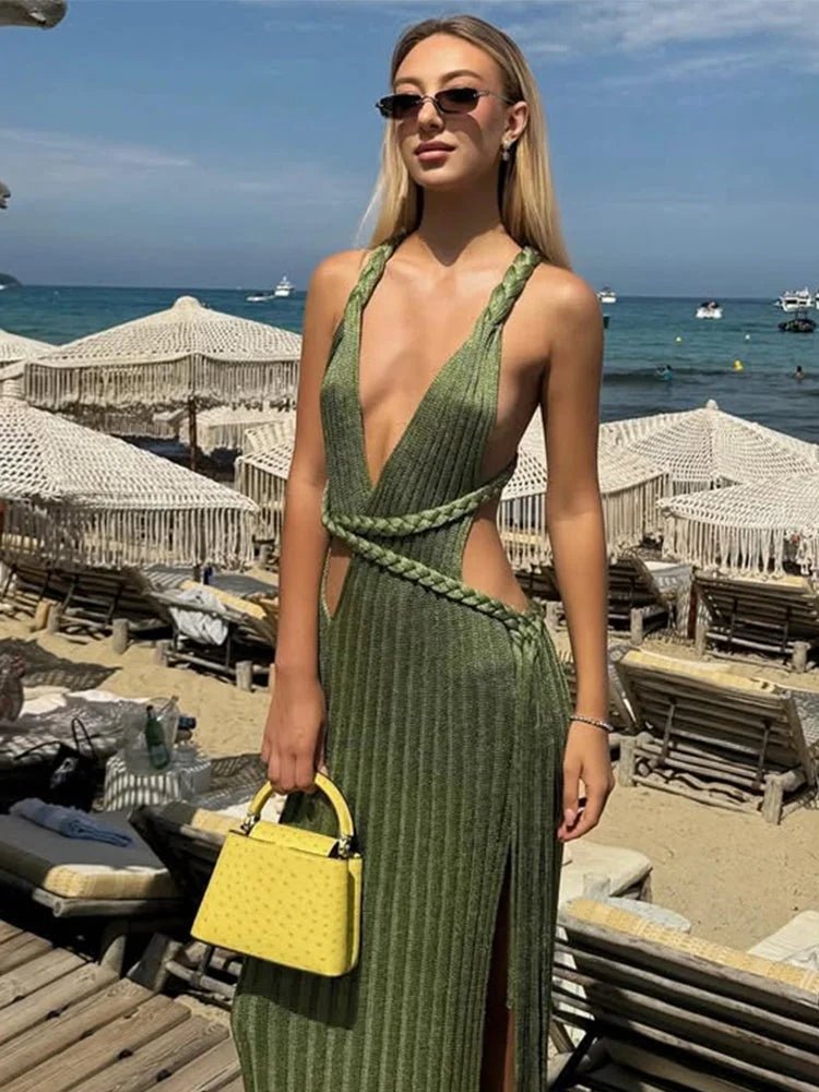 Crochet V - Neck Beach Dress - HalleBeauty