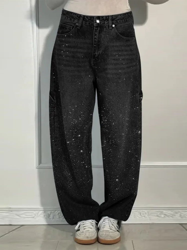 Crystal - Embellished Wide Leg Jeans – 90s Revival Denim - HalleBeauty