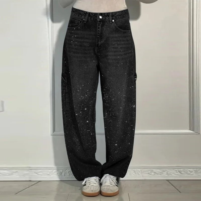 Crystal - Embellished Wide Leg Jeans – 90s Revival Denim - HalleBeauty