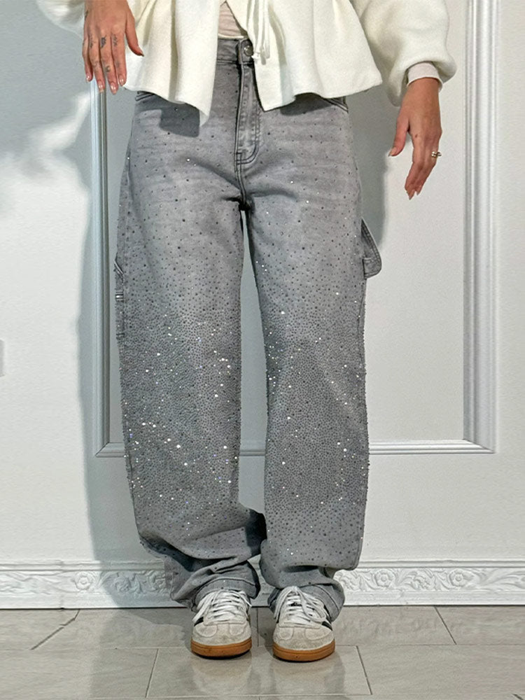Crystal - Embellished Wide Leg Jeans – 90s Revival Denim - HalleBeauty