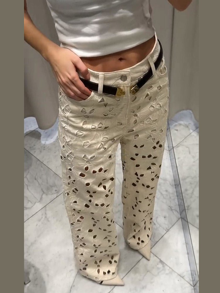 Cut - Out Wide Leg Jeans – Distressed Statement Denim - HalleBeauty