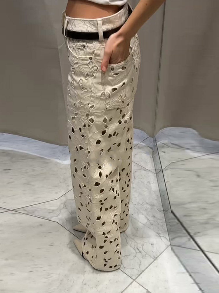 Cut - Out Wide Leg Jeans – Distressed Statement Denim - HalleBeauty