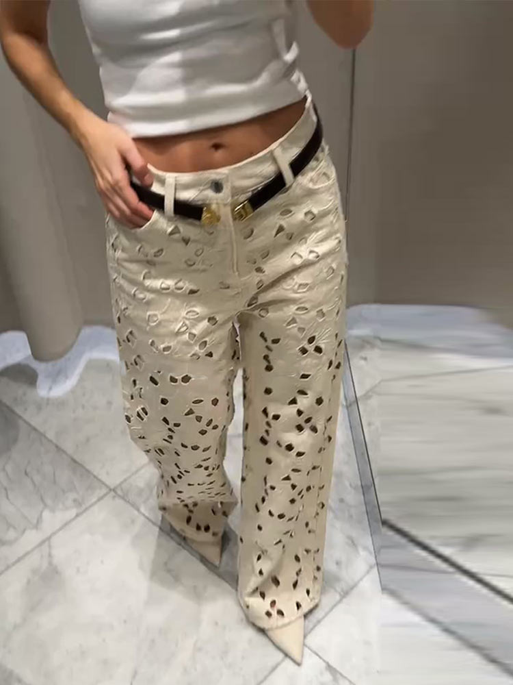 Cut - Out Wide Leg Jeans – Distressed Statement Denim - HalleBeauty