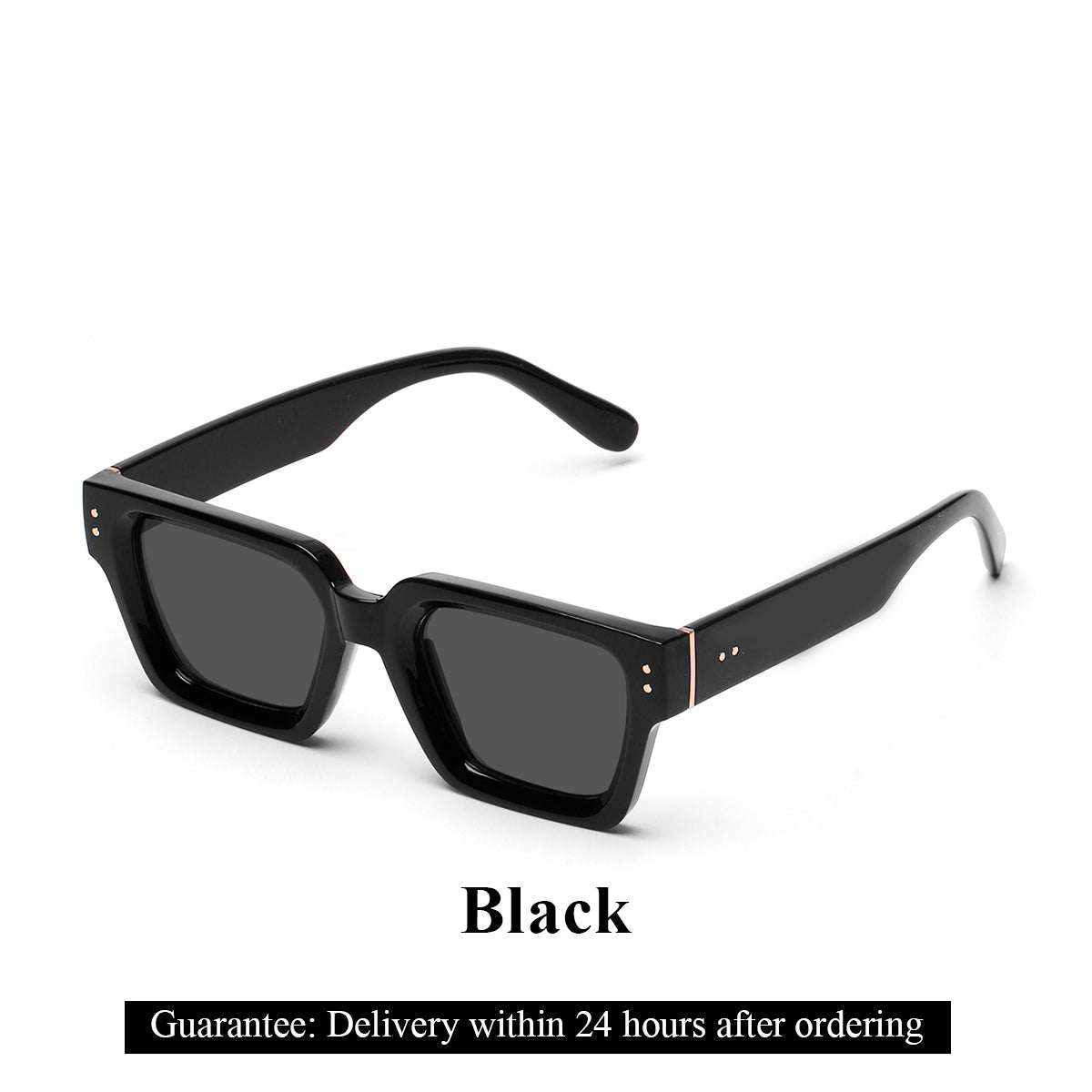 lack luxury sunglasses with gold accents on model