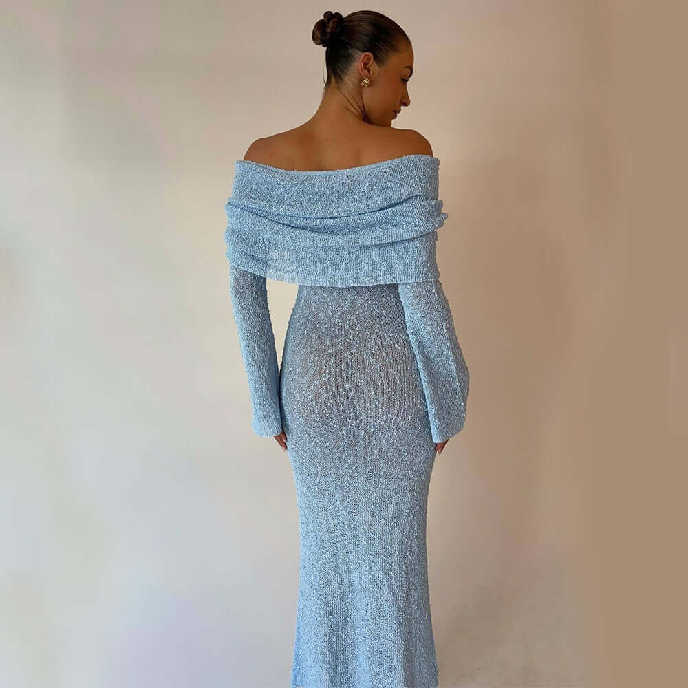 One-Shoulder Knitted Long-Sleeved Beach Dress for Women