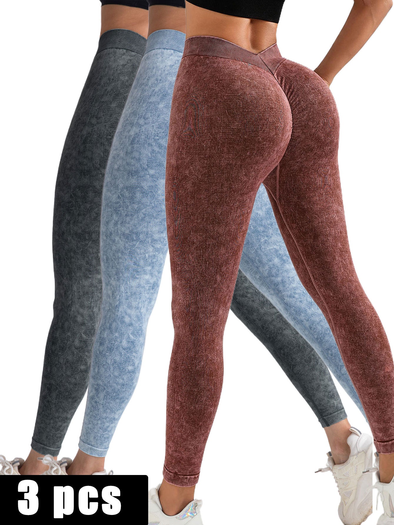 3-Pack Scrunch Butt V-Back Leggings | High Waist Yoga Pants