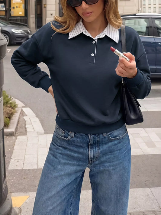 Button Detail Dropped Shoulder Sweatshirt | Hallebeauty