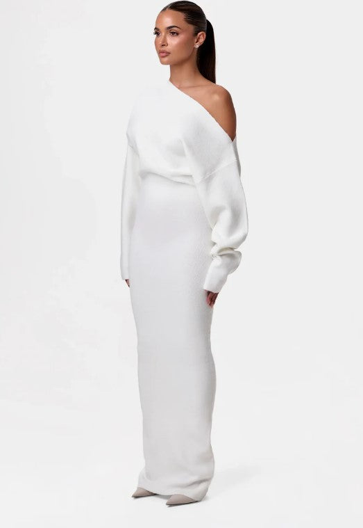 Off-Shoulder Long-Sleeve Bodycon Dress | Hallebeauty