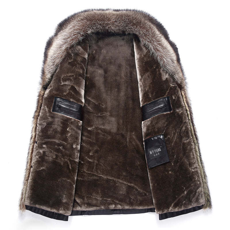 Men’s Medium Length Leather Coat with Fur Lining - Stylish Winter Outerwear