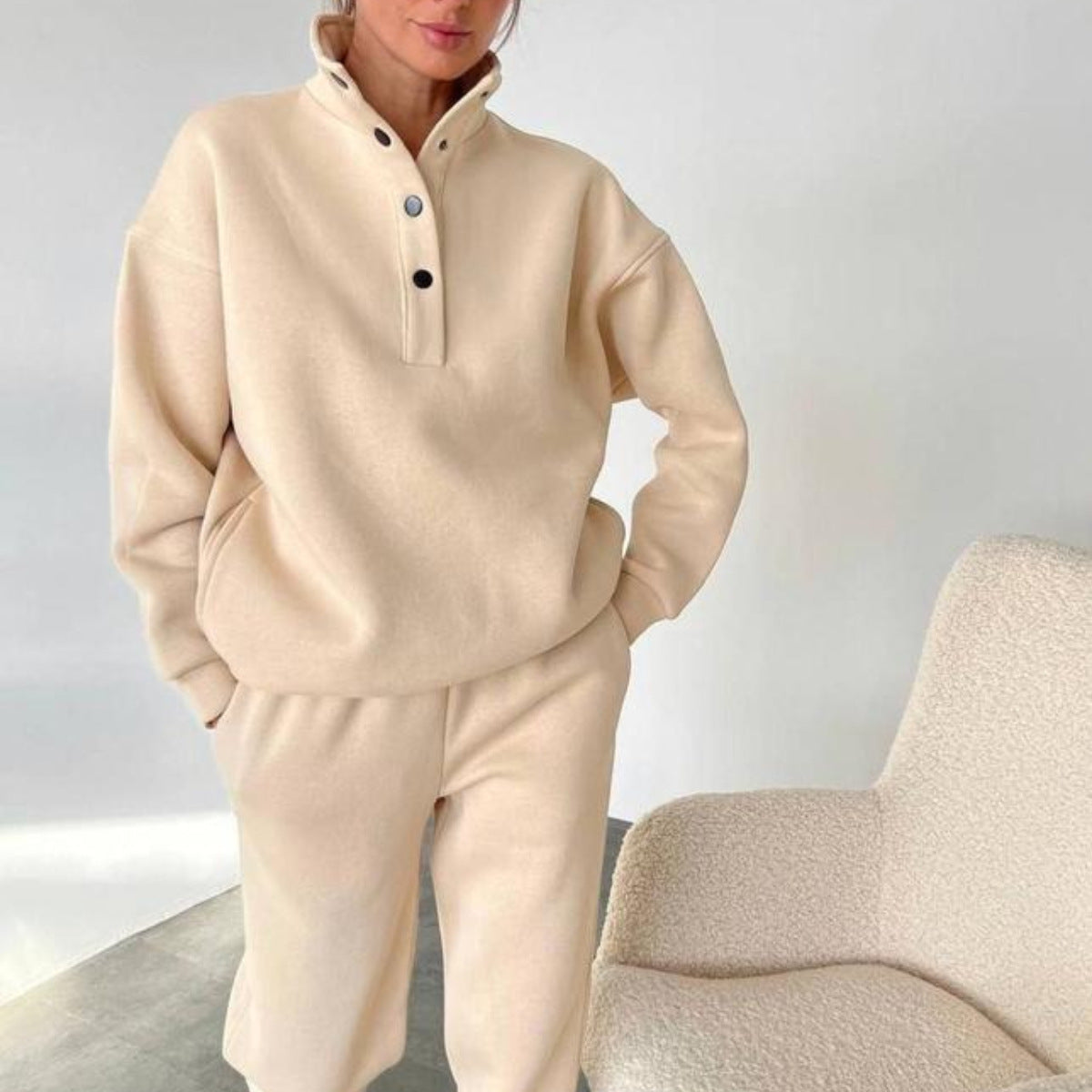 Oversized Solid Hoodie & Pant Set - 2 Piece