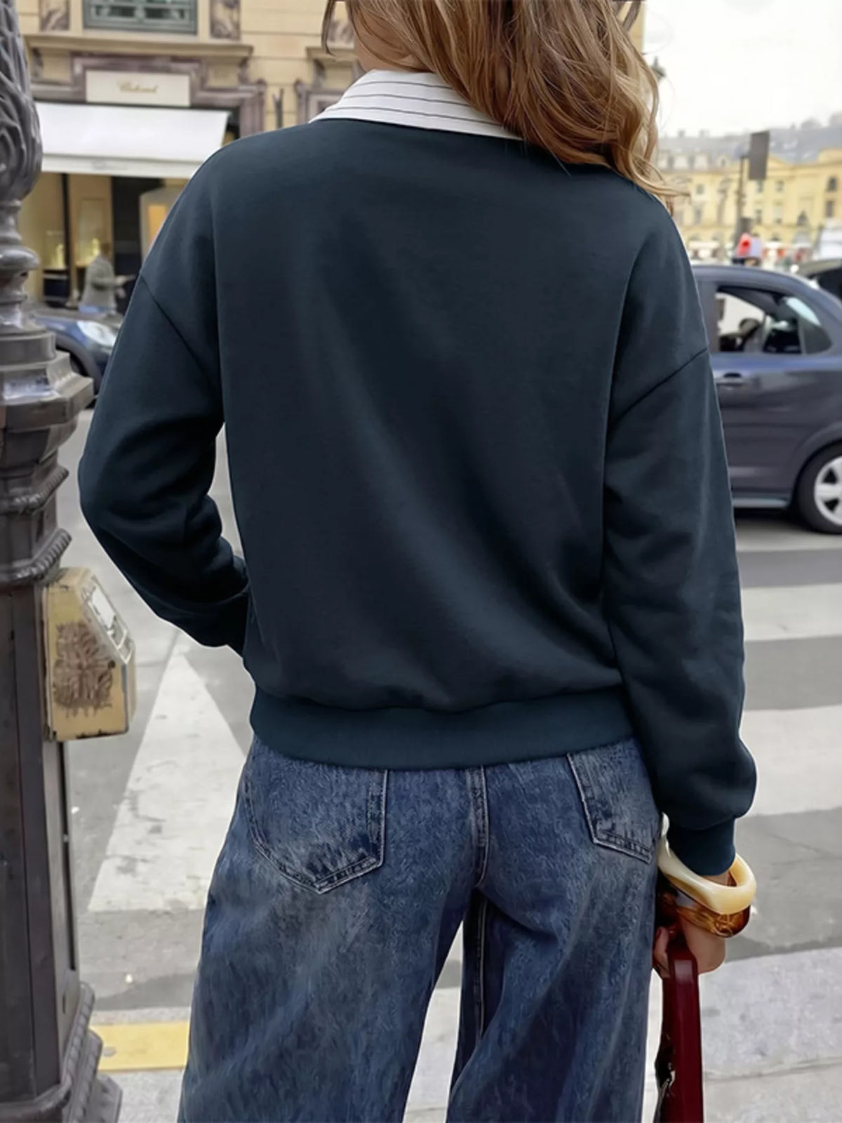 Button Detail Dropped Shoulder Sweatshirt | Hallebeauty
