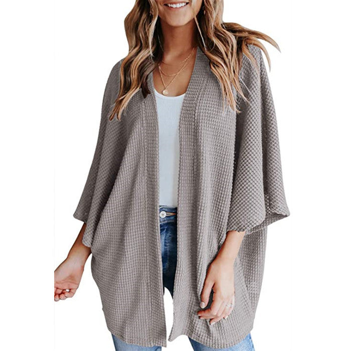 Bat Sleeve Waffle Knit Women's Cardigan | Stylish & Cozy Layering Piece