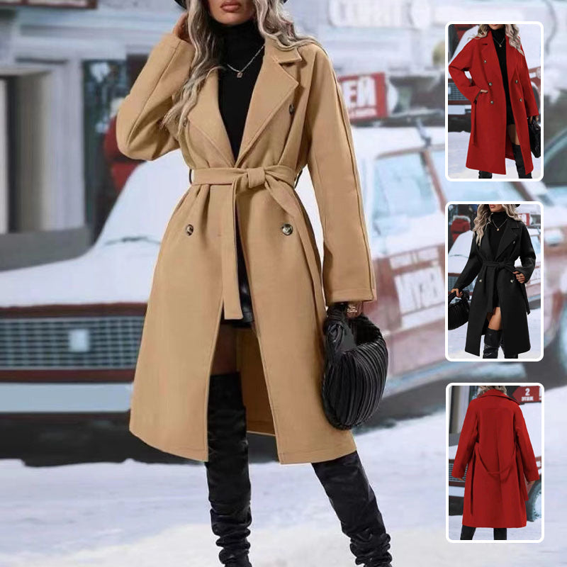 Lapel Double-Breasted Trench Coat 