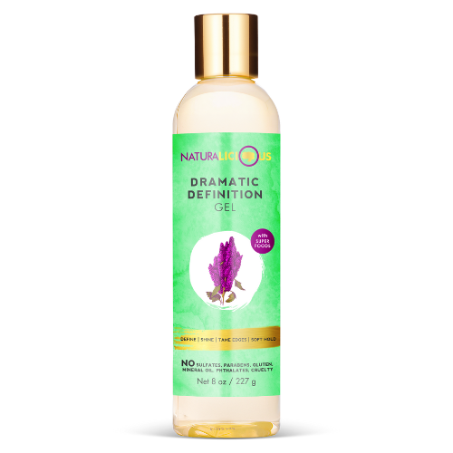 Bottle of 'Dramatic Definition Gel' by Naturalicious on a white background
