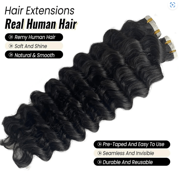 Deep Wave Tape - In Hair Extensions - 100% Remy Human Hair - HalleBeauty