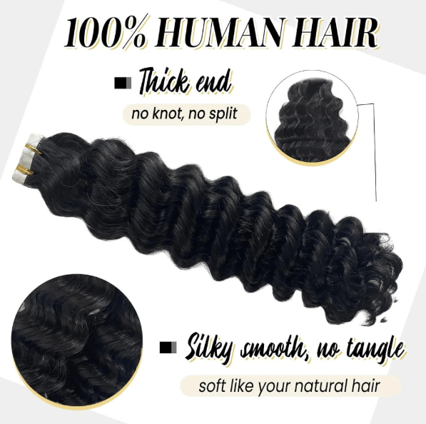 Deep Wave Tape - In Hair Extensions - 100% Remy Human Hair - HalleBeauty
