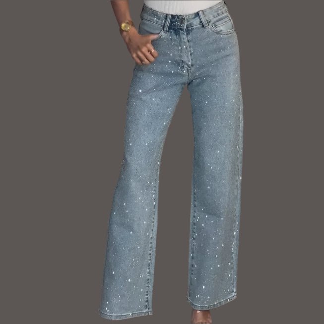 Diamond - Distressed Straight Leg Jeans – High Waist Vintage Denim - HalleBeauty
