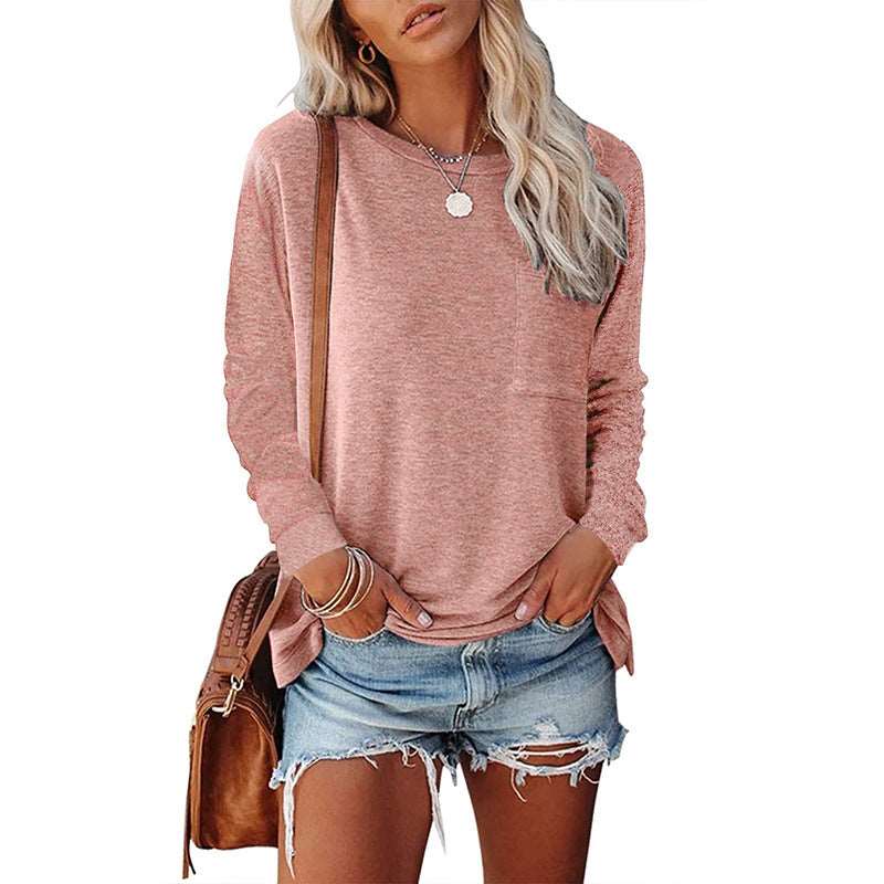 Pocket Split Long-Sleeved Casual T-shirt | Stylish & Comfortable Basic