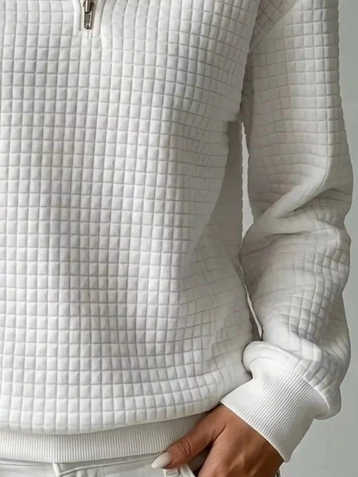 Waffle Knit Quarter-Zip Sweatshirt | Hallebeauty