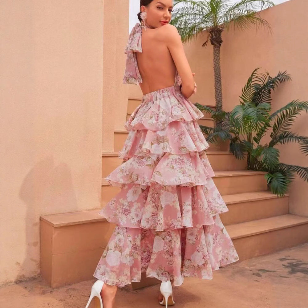 Women's Floral Halter Neck Chiffon Dress | S–XL