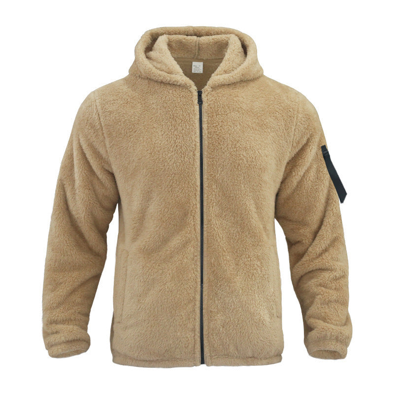 Men’s Plush Hooded Fleece Jacket - Double-Sided Wear Warm Casual Coat