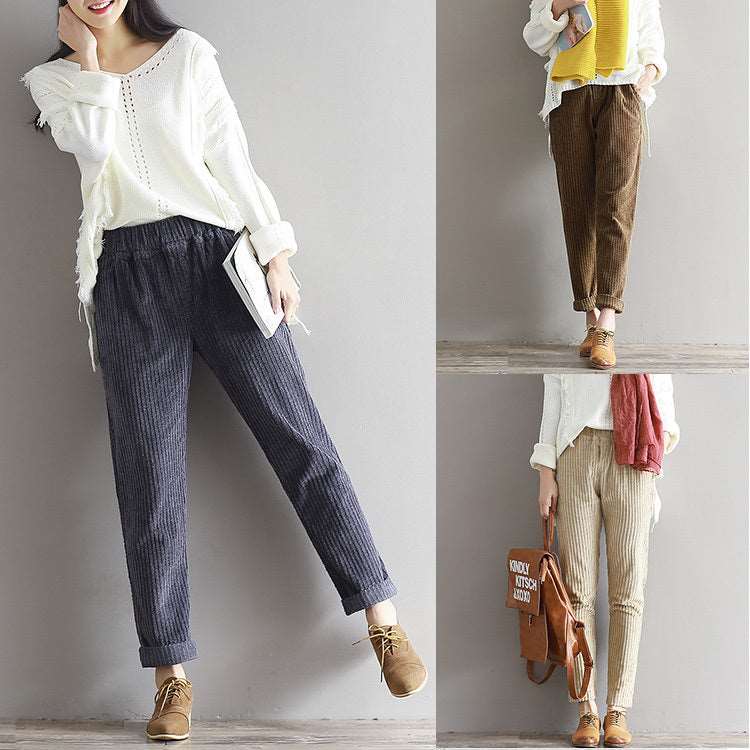 Women's Large Size Corduroy Pants - Loose Casual Fall Trousers