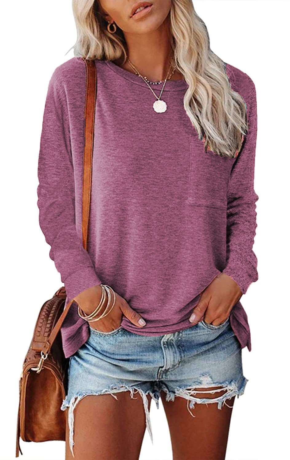 Pocket Split Long-Sleeved Casual T-shirt | Stylish & Comfortable Basic