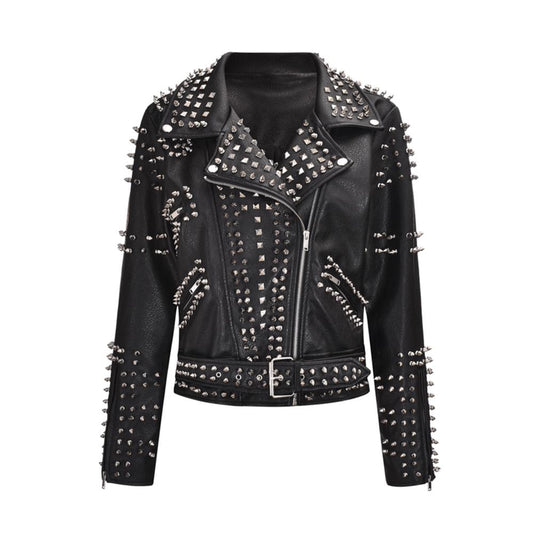 Women's Heavy Stud Punk PU Leather Jacket | Hallebeauty