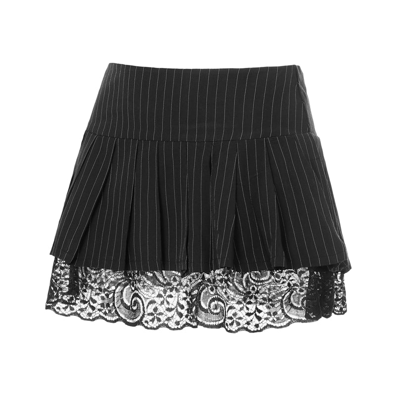 Black Striped Pleated Mini Skirt | Hallebeauty