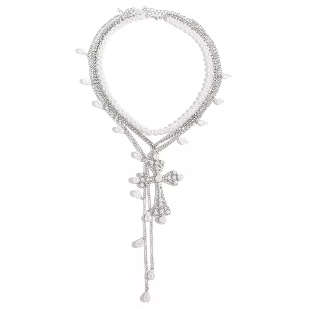 Pearl Cross Pendant Necklace 3-Piece Set | Hallebeauty
