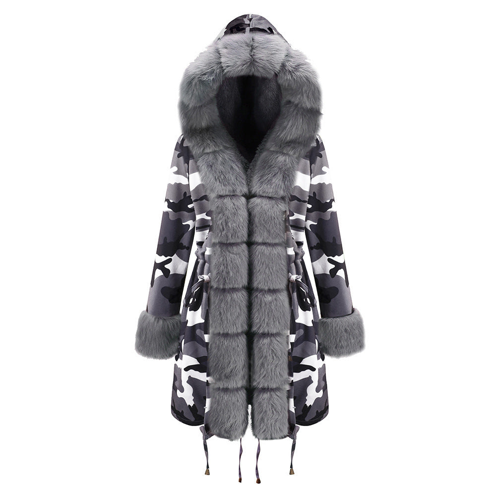 Women’s Hooded Cotton Jacket - Fur Collar Warm Winter Coat