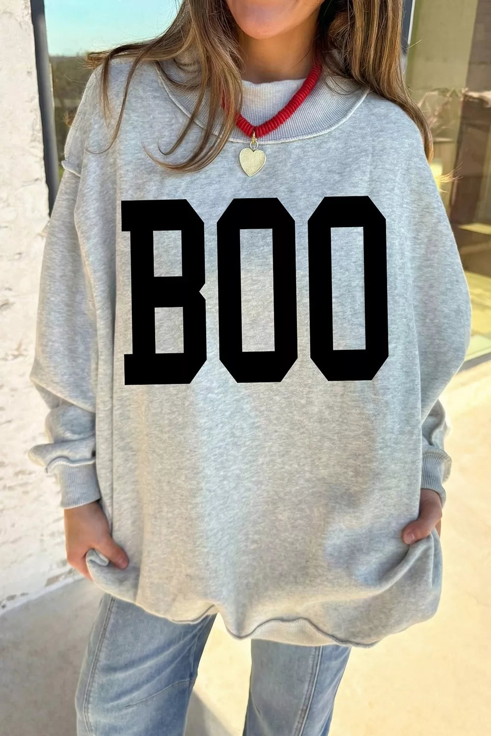Halloween BOO & Bat Mock Neck Sweatshirt | Hallebeauty