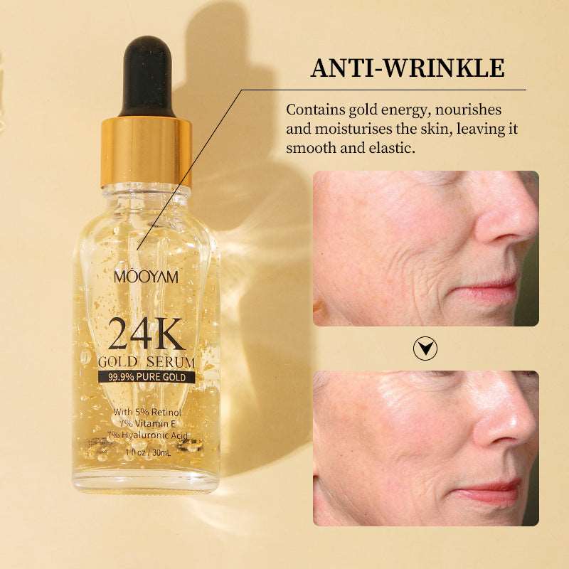 24K Gold Foil Face Serum: Vitamin E & Retinol Anti-Wrinkle Lifting Formula - HalleBeauty