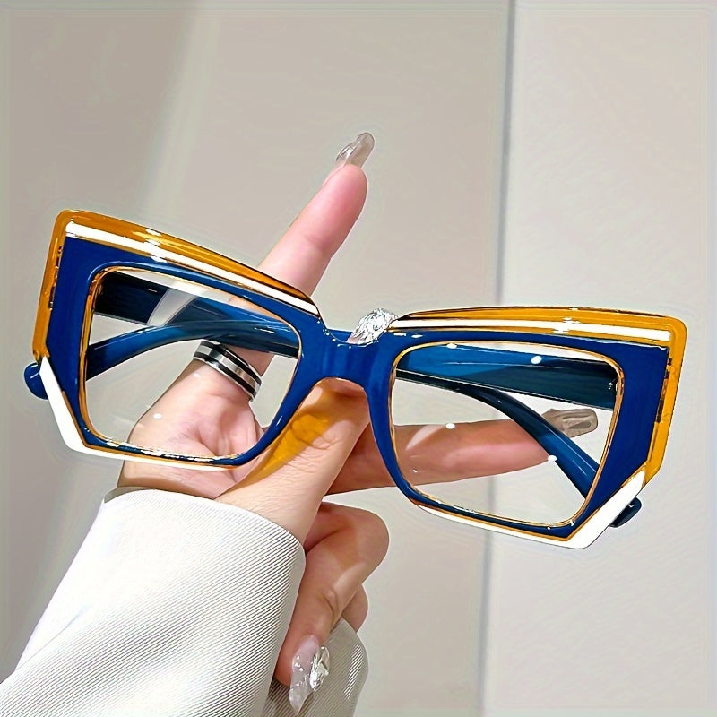 Blue vintage cat-eye sunglasses with geometric details