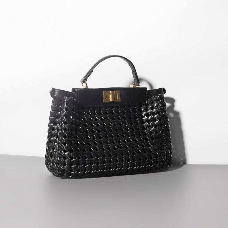 Women's Platinum Leather Handbag – Hollow Out | Hallebeauty