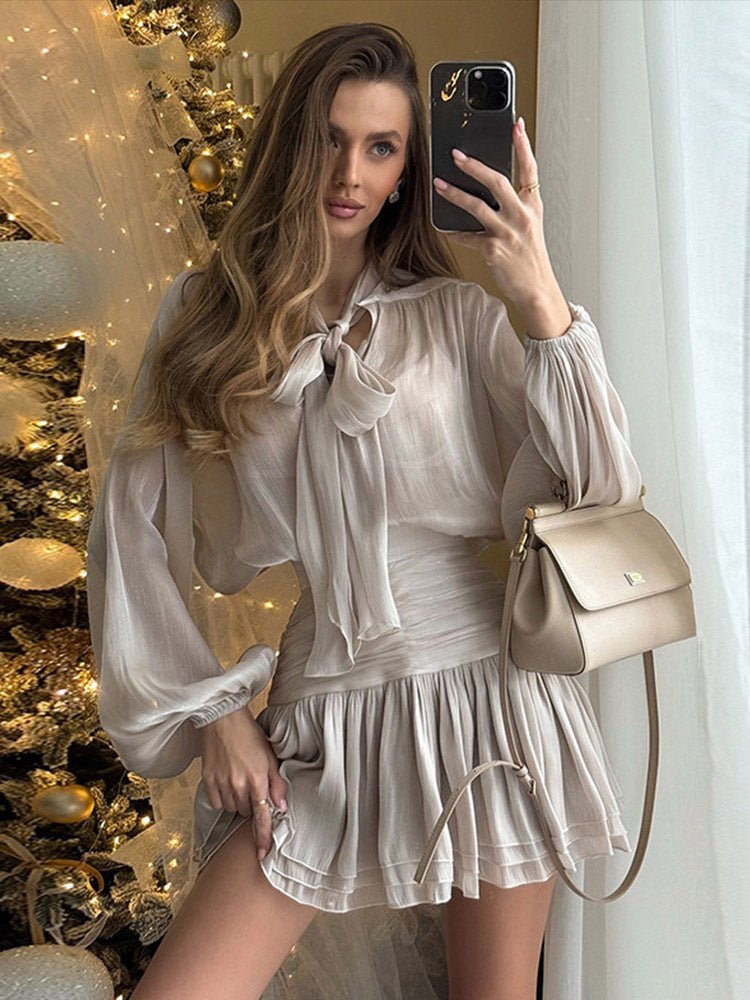 Elegant Bow Tie Mini Dress Set - HalleBeauty