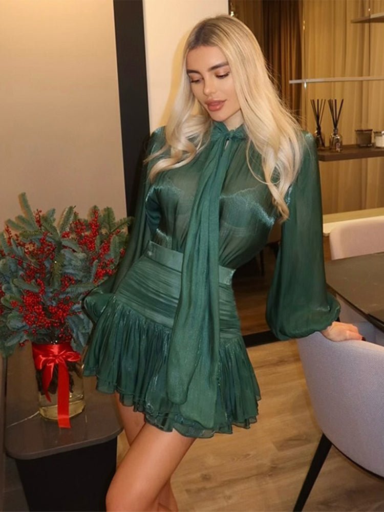 Elegant Bow Tie Mini Dress Set - HalleBeauty