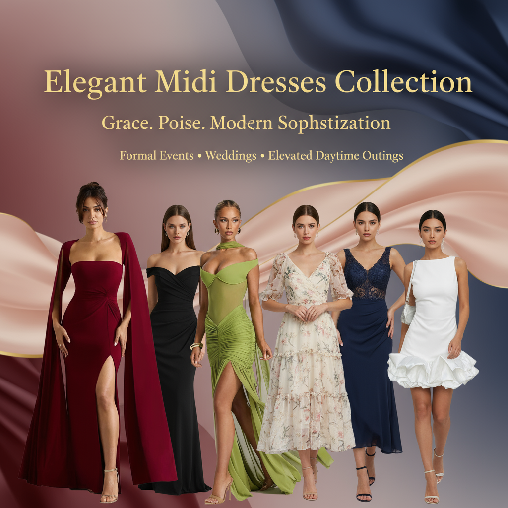 Elegant Midi Dresses Collection Banner