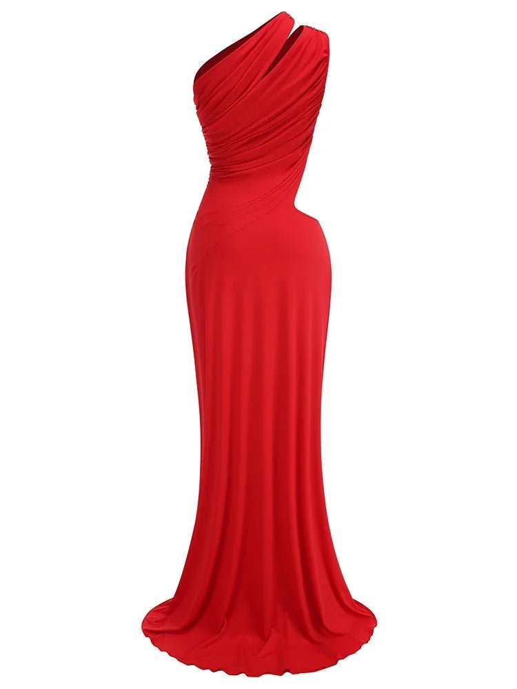 Elegant One - Shoulder Red Dress - Bold & Sophisticated - HalleBeauty