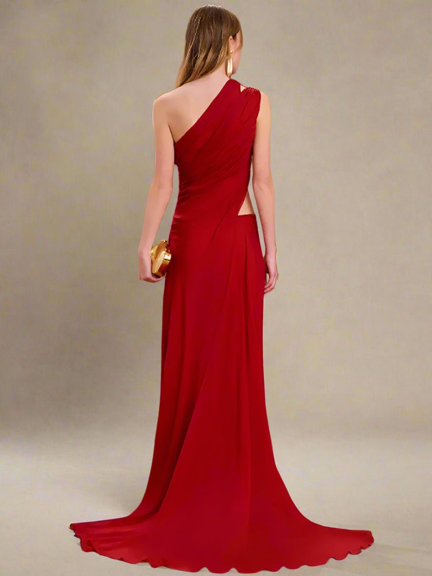 Elegant One - Shoulder Red Dress - Bold & Sophisticated - HalleBeauty